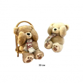 им Медведь арт. 209088 Пестрый коричневый в шарфе магнитные лапки 30 см в пак.