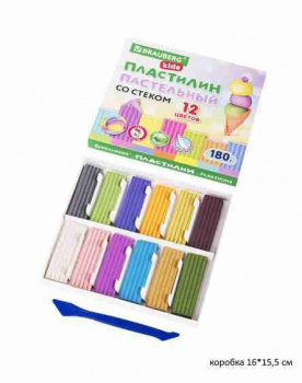 кс_Пластилин классический пастельные цвета арт. 106681 BRAUBERG KIDS 12 цветов 180 г стек