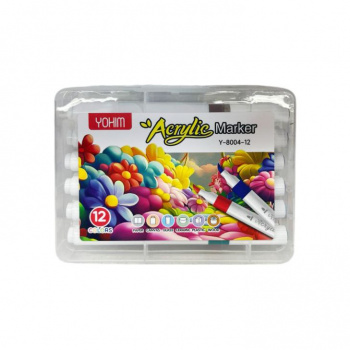 Маркеры арт. Y-8004-12 Акриловые 12 шт. "Цветы" в прозрачном кейсе|