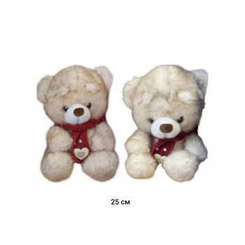 им Медведь арт. 789-32-26 Пестрый в шарфе с сердцем 25 см в пак._