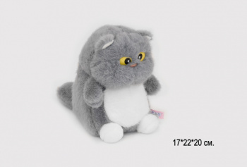 им Кошка арт. 803-1-802-209 Серая белое пузико большие глаза 22 см в пак.