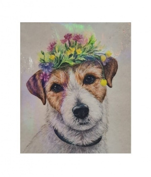 Алмазная мозаика арт. D21443 Собака в веночке 21*25 не полная выкладка на картоне