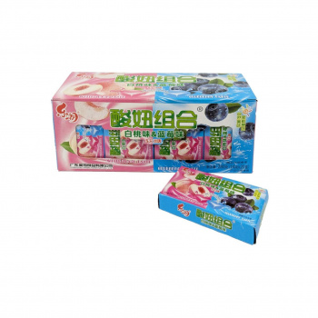 Конфета арт. 840711-4/840704-4 Жевательная кислая "2 вкуса: персик+черника" 14 г 20 шт. в кор.*