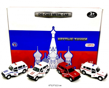 Модель металл. арт. TCC1813P-12D ВАЗ Нива Полиция, МЧС, Пожарная, Скорая (12 шт.) шоубокс_