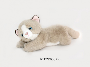 им Кошка арт. 209974/BO-2-30-1 Бежевая с белым лежит 30 см в пак._