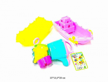 Песочный набор арт. 726-74A Корабль с лейкой и аксессуарами в сетке_