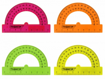 кс_Транспортир арт. 210792 ПИФАГОР 8 см, 180 градусов, прозрачный, неоновый, ассорти