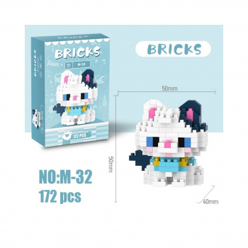 Конструктор арт. M-32-805 Микро Кошка белая с черным ухом 172 дет. в кор.