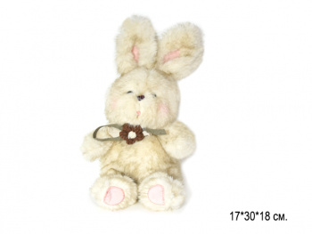 им Зайка арт. 2587-18-2/12135-2-209 Румяный светлый с вязаным цветком на шее 30 см в пак.