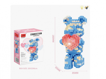 Конструктор арт. 68461 Микро Медведь голубой с сердцем свет. 764 дет. в кор.=