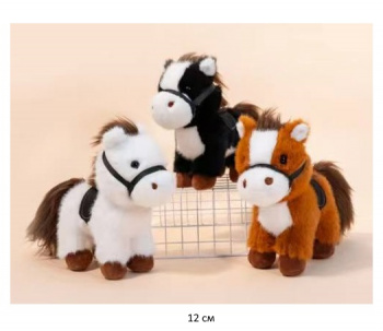 им Лошадь арт. YE25508-11 Мохнатая с петлей и седлом муз. цвета микс в пак.)