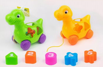 Каталка-сортер арт. 2324 Дино цвета микс на веревочке в сетке 22*12*20