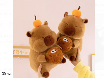 им Капибара арт. 209026 С фруктом на голове и шариком в руках 30 см в пак.